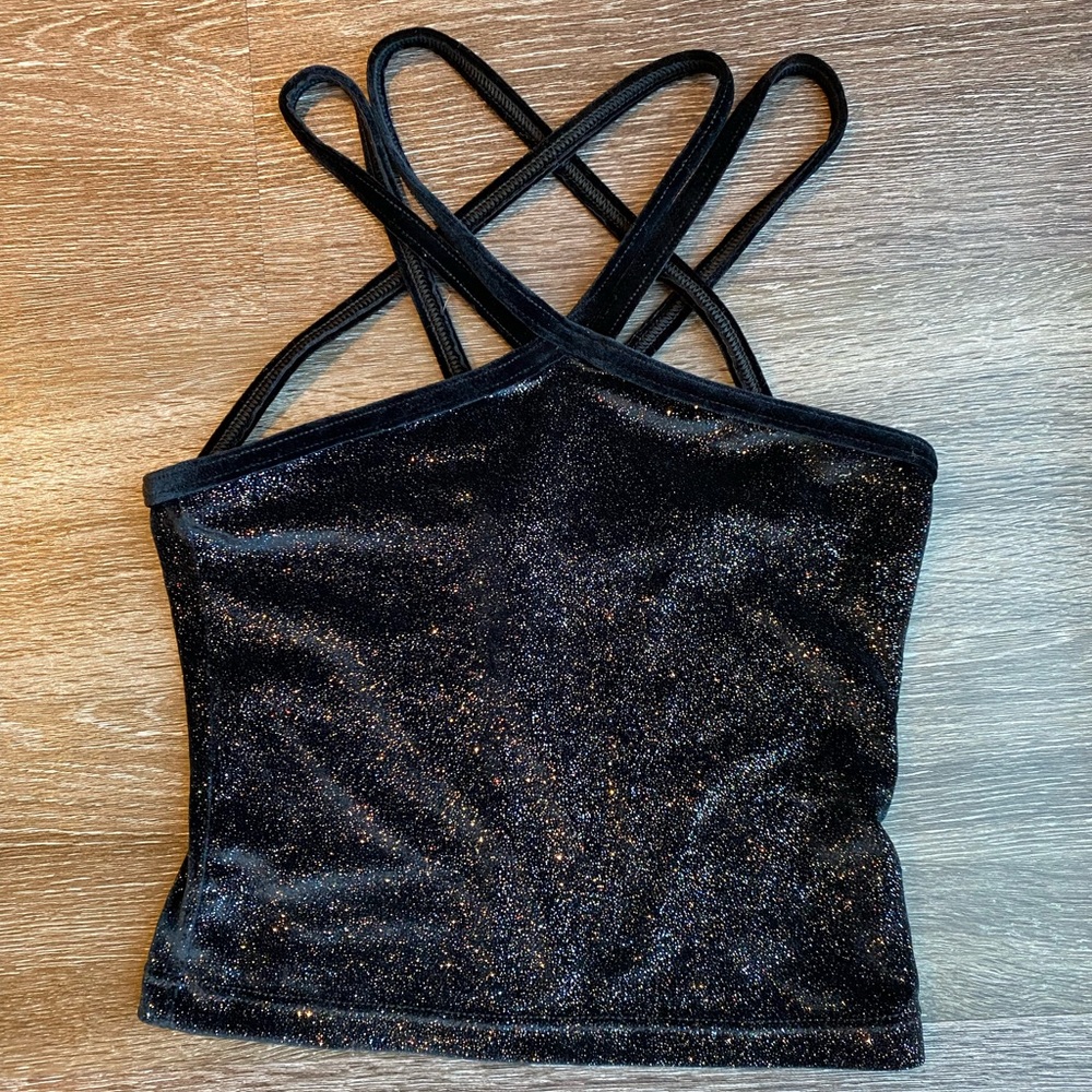 Black sparkly straps dance tank top